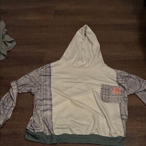 Hooded Sweatshirt with Plaid Accents